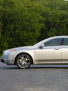 Preview wallpaper acura, tl, 2008, silver metallic, side view, style, cars, trees, asphalt