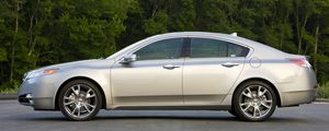 Preview wallpaper acura, tl, 2008, silver metallic, side view, style, cars, trees, asphalt