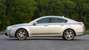 Preview wallpaper acura, tl, 2008, silver metallic, side view, style, cars, trees, asphalt