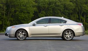 Preview wallpaper acura, tl, 2008, silver metallic, side view, style, cars, trees, asphalt