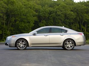 Preview wallpaper acura, tl, 2008, silver metallic, side view, style, cars, trees, asphalt