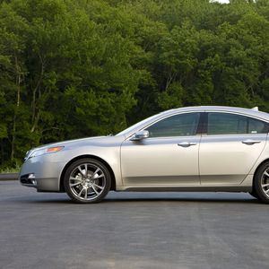 Preview wallpaper acura, tl, 2008, silver metallic, side view, style, cars, trees, asphalt