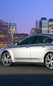 Preview wallpaper acura, tl, 2008, silver metallic, side view, style, cars, city, lights