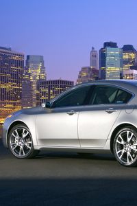 Preview wallpaper acura, tl, 2008, silver metallic, side view, style, cars, city, lights