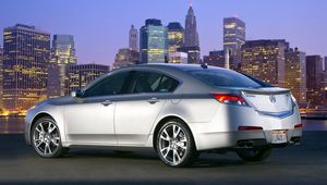 Preview wallpaper acura, tl, 2008, silver metallic, side view, style, cars, city, lights