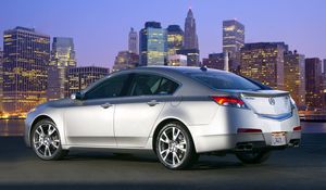 Preview wallpaper acura, tl, 2008, silver metallic, side view, style, cars, city, lights