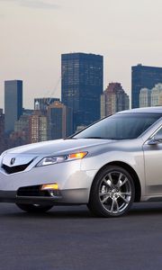 Preview wallpaper acura, tl, 2008, silver metallic, side view, style, cars, city, lights, asphalt