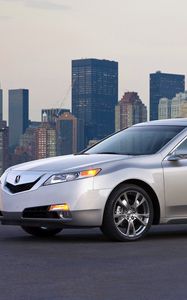 Preview wallpaper acura, tl, 2008, silver metallic, side view, style, cars, city, lights, asphalt