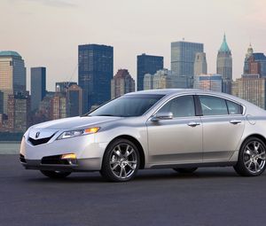 Preview wallpaper acura, tl, 2008, silver metallic, side view, style, cars, city, lights, asphalt