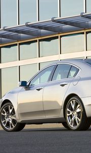 Preview wallpaper acura, tl, 2008, silver metallic, side view, style, cars, buildings, asphalt