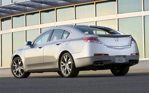 Preview wallpaper acura, tl, 2008, silver metallic, side view, style, cars, buildings, asphalt