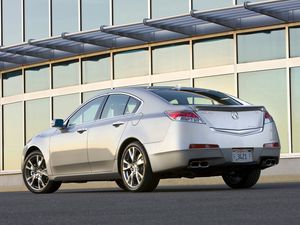 Preview wallpaper acura, tl, 2008, silver metallic, side view, style, cars, buildings, asphalt