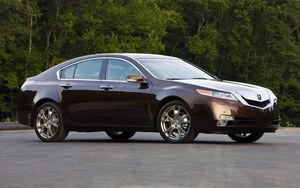 Preview wallpaper acura, tl, 2008, burgundy, side view, style, cars, trees, asphalt