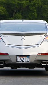 Preview wallpaper acura, tl, 2008, metallic silver, rear view, style, cars, trees