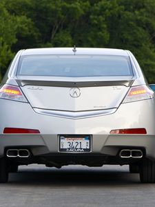 Preview wallpaper acura, tl, 2008, metallic silver, rear view, style, cars, trees