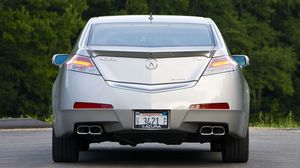 Preview wallpaper acura, tl, 2008, metallic silver, rear view, style, cars, trees
