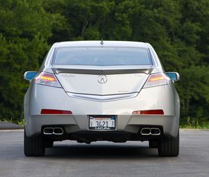 Preview wallpaper acura, tl, 2008, metallic silver, rear view, style, cars, trees