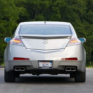 Preview wallpaper acura, tl, 2008, metallic silver, rear view, style, cars, trees