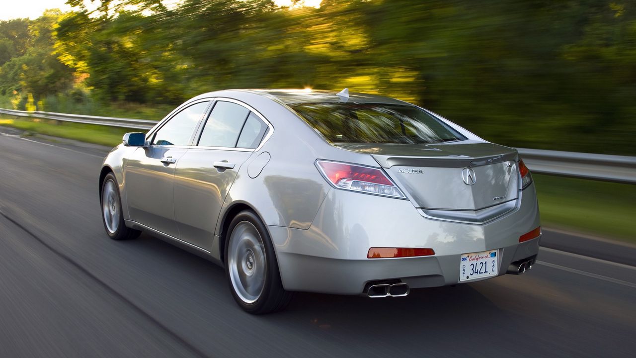 Wallpaper acura, tl, 2008, metallic gray, side view, style, cars, speed, trees, highway