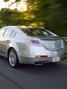 Preview wallpaper acura, tl, 2008, metallic gray, side view, style, cars, speed, trees, highway