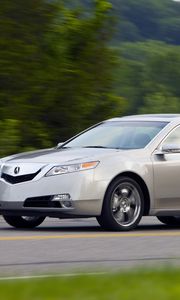 Preview wallpaper acura, tl, 2008, white metallic, side view, style, cars, speed, nature, trees, grass, asphalt