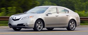 Preview wallpaper acura, tl, 2008, white metallic, side view, style, cars, speed, nature, trees, grass, asphalt