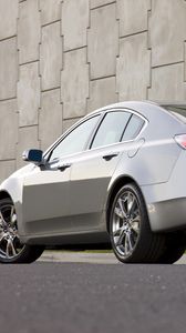 Preview wallpaper acura, tl, 2008, metallic gray, side view, style, cars, walls, grass, asphalt