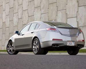 Preview wallpaper acura, tl, 2008, metallic gray, side view, style, cars, walls, grass, asphalt