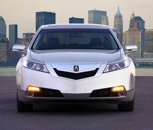 Preview wallpaper acura, tl, 2008, silver metallic, front view, style, cars, city, asphalt