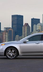 Preview wallpaper acura, tl, 2008, silver metallic, side view, style, cars, city, lights