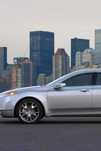 Preview wallpaper acura, tl, 2008, silver metallic, side view, style, cars, city, lights