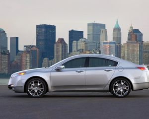 Preview wallpaper acura, tl, 2008, silver metallic, side view, style, cars, city, lights