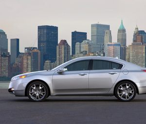 Preview wallpaper acura, tl, 2008, silver metallic, side view, style, cars, city, lights