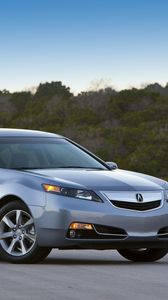 Preview wallpaper acura, tl, 2011, blue, side view, style, cars, nature, trees, sky, asphalt