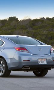 Preview wallpaper acura, tl, 2011, blue, rear view, style, cars, nature, trees, sky, asphalt