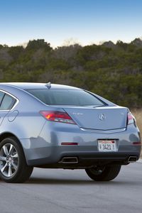 Preview wallpaper acura, tl, 2011, blue, rear view, style, cars, nature, trees, sky, asphalt