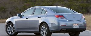 Preview wallpaper acura, tl, 2011, blue, rear view, style, cars, nature, trees, sky, asphalt