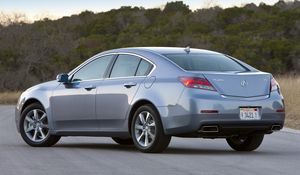 Preview wallpaper acura, tl, 2011, blue, rear view, style, cars, nature, trees, sky, asphalt