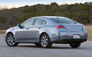 Preview wallpaper acura, tl, 2011, blue, rear view, style, cars, nature, trees, sky, asphalt
