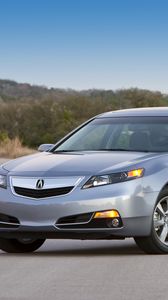Preview wallpaper acura, tl, 2011, blue metallic, side view, style, cars, asphalt, nature, trees