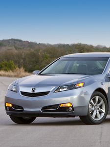 Preview wallpaper acura, tl, 2011, blue metallic, side view, style, cars, asphalt, nature, trees