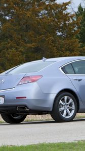 Preview wallpaper acura, tl, 2011, blue, side view, style, cars, grass, trees, asphalt