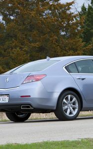 Preview wallpaper acura, tl, 2011, blue, side view, style, cars, grass, trees, asphalt