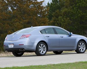 Preview wallpaper acura, tl, 2011, blue, side view, style, cars, grass, trees, asphalt