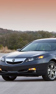 Preview wallpaper acura, tl, 2011, black, side view, cars, style, sunset, trees, asphalt