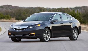 Preview wallpaper acura, tl, 2011, black, side view, cars, style, sunset, trees, asphalt