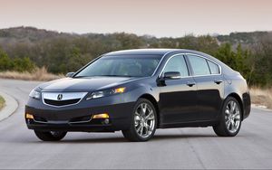 Preview wallpaper acura, tl, 2011, black, side view, cars, style, sunset, trees, asphalt