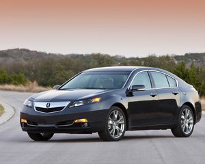 Preview wallpaper acura, tl, 2011, black, side view, cars, style, sunset, trees, asphalt