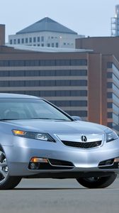 Preview wallpaper acura, tl, 2011, blue metallic, side view, style, cars, asphalt, building