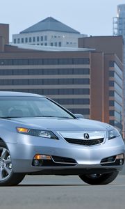 Preview wallpaper acura, tl, 2011, blue metallic, side view, style, cars, asphalt, building